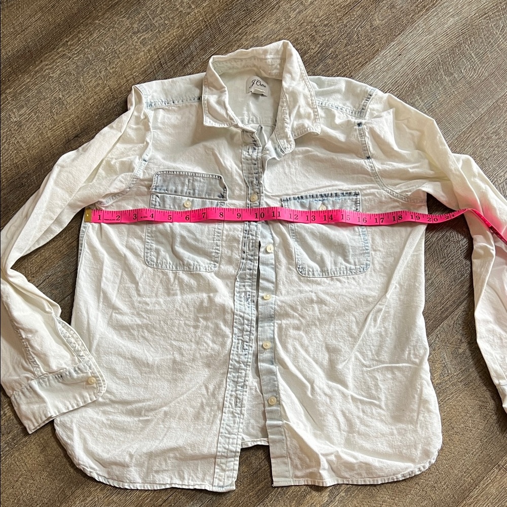 J. Crew Cream and Blue Button-Up Blouse Soft 100% Cotton Excellent Condition